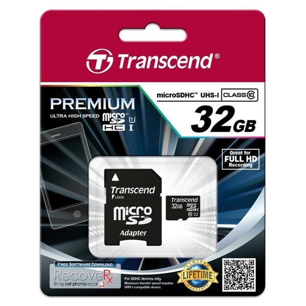 Atminties kortelė su adapteriu MEMORY MICRO SDHC 32GB W/ADAPT/CLASS10 TS32GUSDU1 TRANSCEND