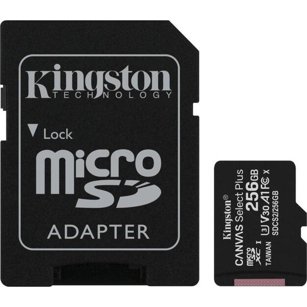 Atminties kortelė su adapteriu MEMORY MICRO SDXC 256GB UHS-I/W/ADAPTER SDCS2/256GB KINGSTON