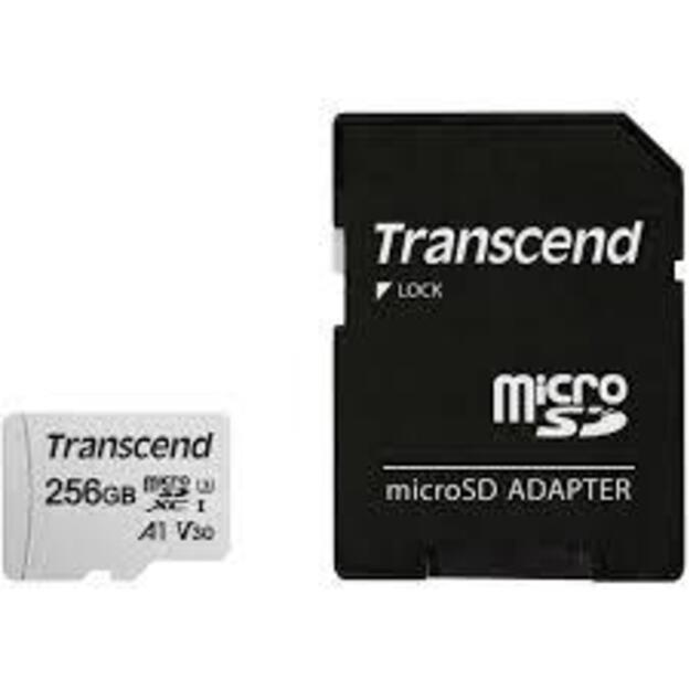 Atminties kortelė su adapteriu MEMORY MICRO SDXC 256GB W/ADAP/C10 TS256GUSD300S-A TRANSCEND