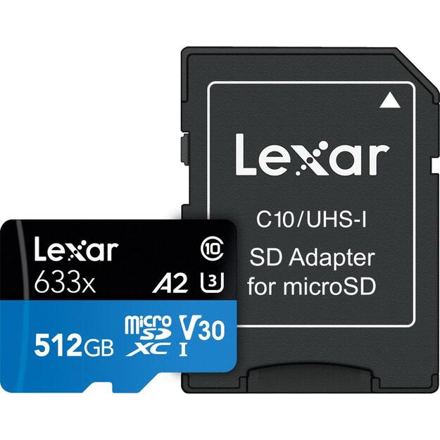 Atminties kortelė su adapteriu MEMORY MICRO SDXC 512GB UHS-I/W/ADAPTER LSDMI512BB633A LEXAR