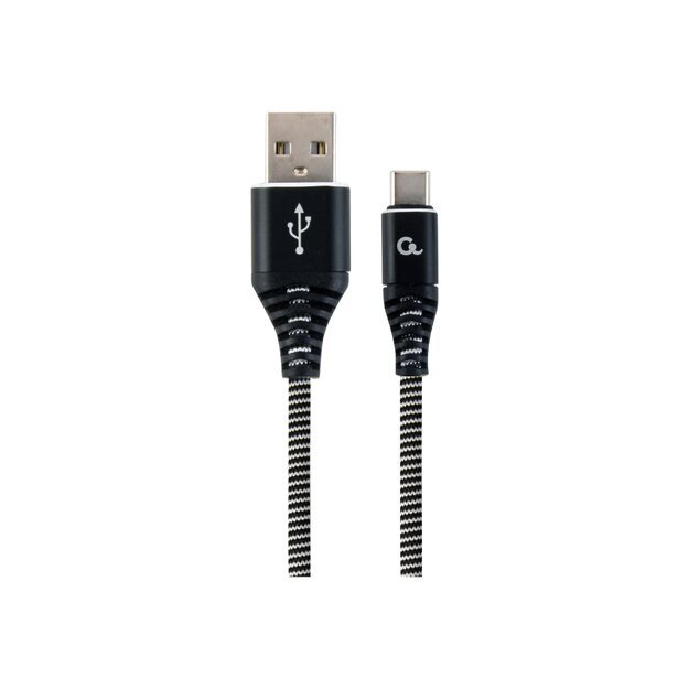 GEMBIRD CC-USB2B-AMCM-2M-BW Gembird Premium cotton braided Type-C USB charging and data cable,2m,black/white