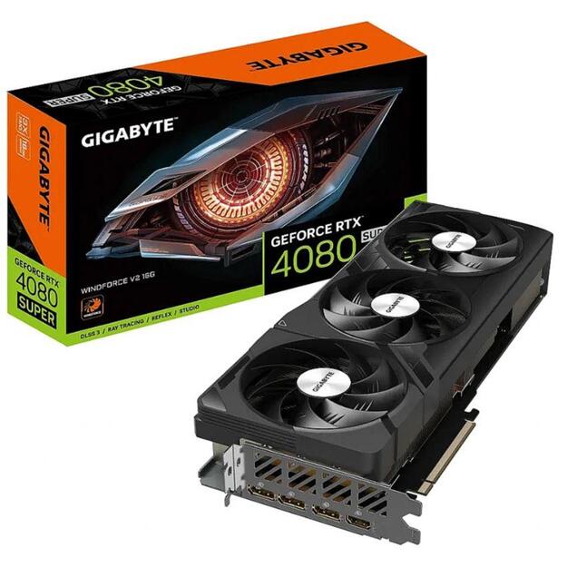 Graphics Card|GIGABYTE|NVIDIA GeForce RTX 4080 SUPER|16 GB|GDDR6X|256 bit|PCIE 4.0 16x|GPU 2550 MHz|Triple slot Heatpipe|1xHDMI|3xDisplayPort|GV-N408SWF3V2-16GD1.0