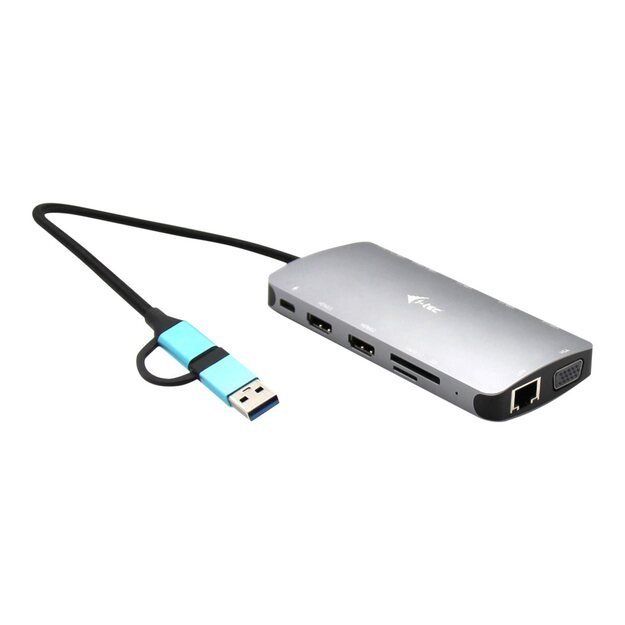 I-TEC USB-C Metal Nano Dock 2xHDMI 1xVGA 1xSD Cardreader 1xmicroSD Cardreader 1xGLAN 3xUSB 2.0 1xUSB 3.2 1xUSB-C3.2Data 1xUSB-C PD