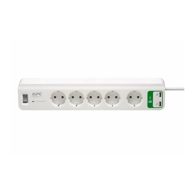 Ilgiklis su apsauga nuo viršįtampio APC Essential SurgeArrest 5 outlets with 5V 2.4A 2 port USB charger 230V Germany