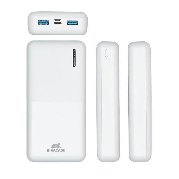 Išorinė baterija USB 20000MAH/VA2572 WHITE RIVACASE