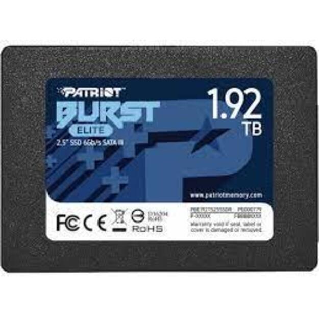 SSD|PATRIOT|Burst Elite|1.92TB|SATA 3.0|3D NAND|Write speed 320 MBytes/sec|Read speed 450 MBytes/sec|2,5 |TBW 800 TB|PBE192TS25SSDR
