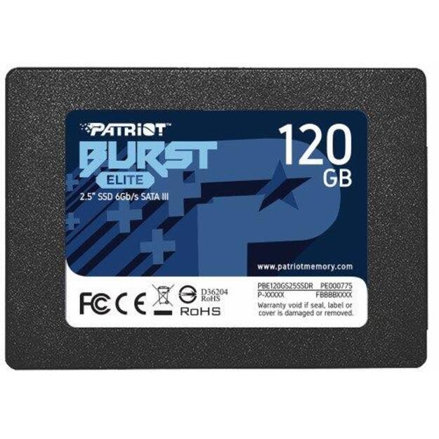 SSD|PATRIOT|Burst Elite|120GB|SATA 3.0|3D NAND|Write speed 320 MBytes/sec|Read speed 450 MBytes/sec|2,5 |TBW 50 TB|PBE120GS25SSDR