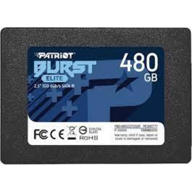 SSD|PATRIOT|Burst Elite|480GB|SATA 3.0|3D NAND|Write speed 320 MBytes/sec|Read speed 450 MBytes/sec|2,5 |TBW 200 TB|PBE480GS25SSDR
