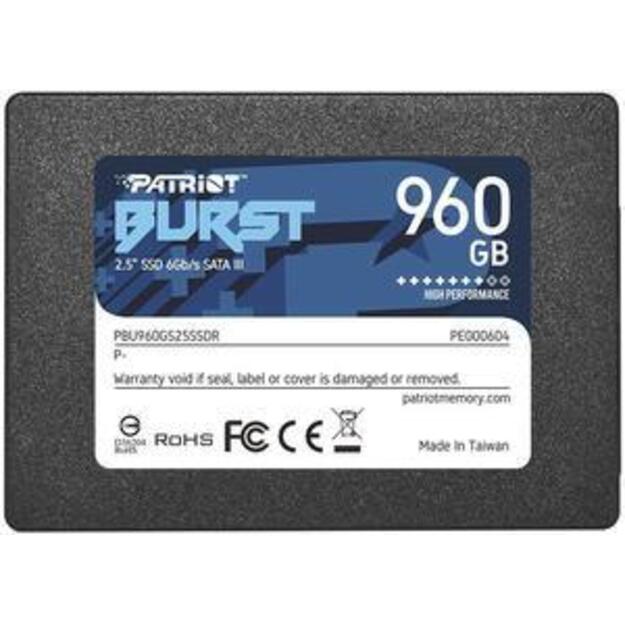 Kietasis diskas (SSD) vidinis SSD|PATRIOT|Burst Elite|960GB|SATA 3.0|3D NAND|Write speed 320 MBytes/sec|Read speed 450 MBytes/sec|2,5 |TBW 400 TB|PBE960GS25SSDR