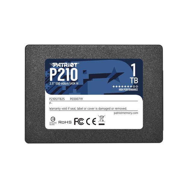 Kietasis diskas (SSD) vidinis SSD|PATRIOT|P210|1TB|SATA 3.0|Write speed 430 MBytes/sec|Read speed 520 MBytes/sec|2,5 |TBW 480 TB|P210S1TB25