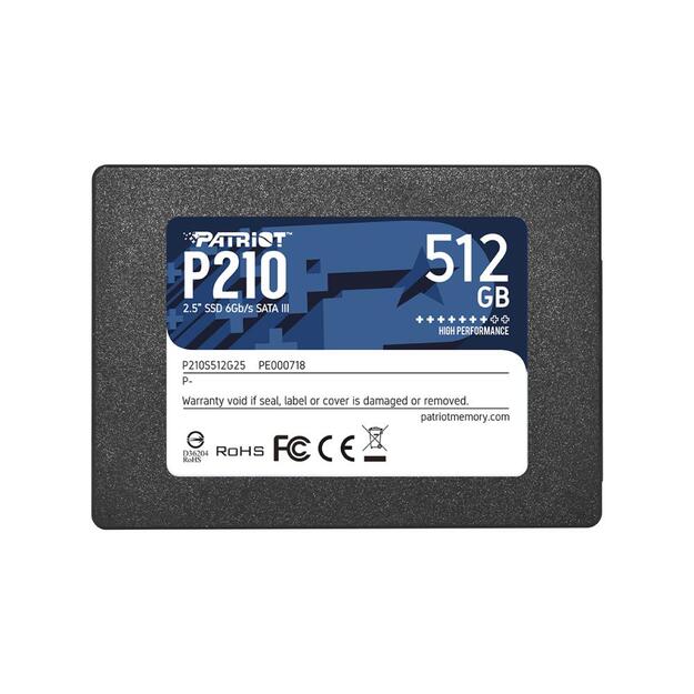 Kietasis diskas (SSD) vidinis SSD|PATRIOT|P210|512GB|SATA 3.0|Write speed 430 MBytes/sec|Read speed 520 MBytes/sec|2,5 |TBW 240 TB|P210S512G25