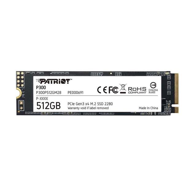 Kietasis diskas (SSD) vidinis SSD|PATRIOT|P300|512GB|M.2|PCIE|NVMe|3D NAND|Write speed 1200 MBytes/sec|Read speed 1700 MBytes/sec|3.8mm|TBW 240 TB|P300P512GM28