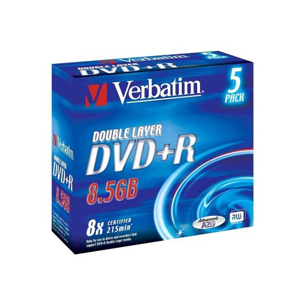 Kompaktinis diskas VERBATIM dual layer DVD+R 240 min. / 9.4GB 8x 5-pack jewelcase scratch resistant surface