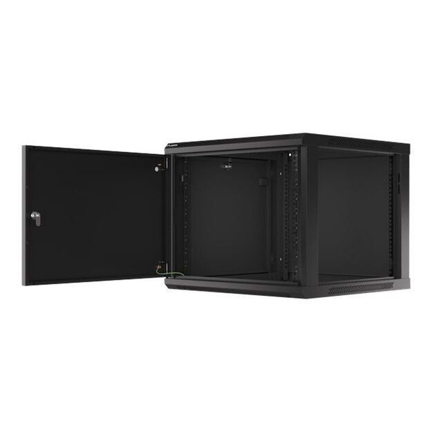 Komutacinė spinta pakabinama LANBERG 9U 600x600 steel doors black flat pack