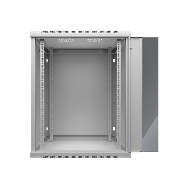 Komutacinė spinta pakabinama NETRACK 019-150-66-021 19,15U/600 mm,glass door,grey,remov. side pan.