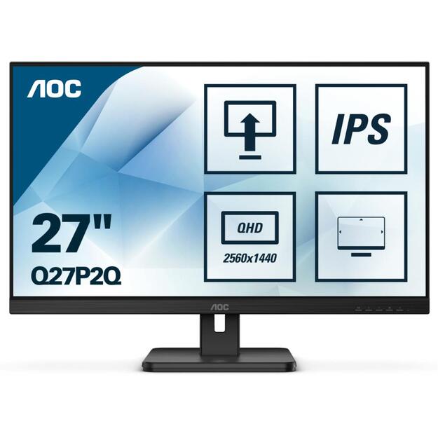 LCD Monitor|AOC|Q27P2Q|27 |Panel IPS|2560x1440|16:9|75Hz|4 ms|Speakers|Swivel|Pivot|Height adjustable|Tilt|Colour Black|Q27P2Q