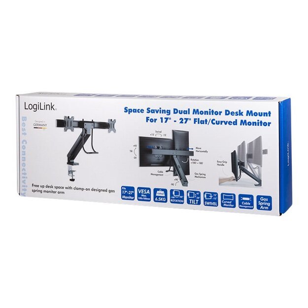 LOGILINK BP0102 Dual Monitor mount 17-27inch steel space-saving