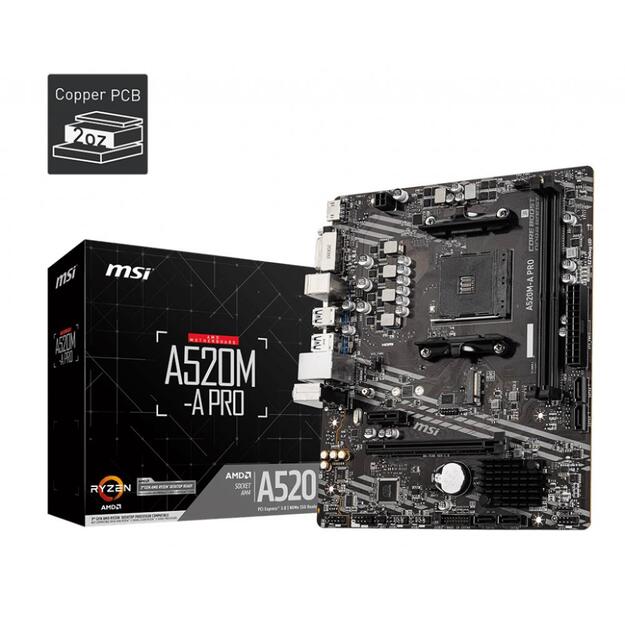 MSI A520M-A PRO AM4 DDR4 1xM.2 4xSATA HDMI DVI-D M-ATX MB