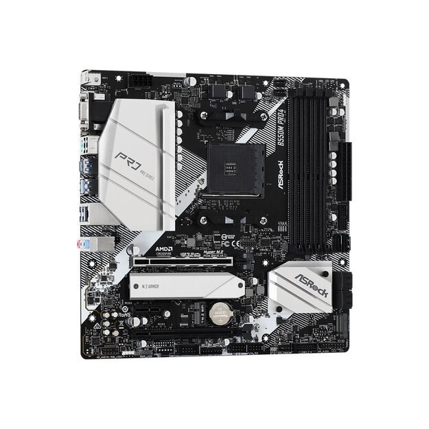 Pagrindinė plokštė ASROCK B550M Pro4 AM4 Socket DDR4 4733+ 1 x3.0 x16 x4.0 PCIe HDMI D-Sub DisplayPort 7.1 CH HD 6 SATA3 2 USB 3.2 mATX MB