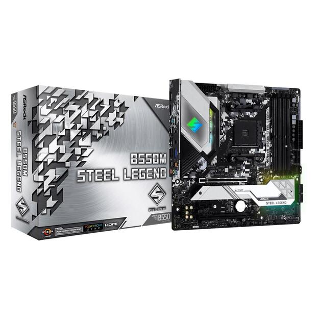 Pagrindinė plokštė ASROCK B550M Steel Legend mATX MB 3rd Gen AMD AM4 Socket DDR4 4733+ 1 x3.0 x16 x4.0 PCIe HDMI 7.1 CH HD 6 SATA3 2 USB 3.2 Gen2