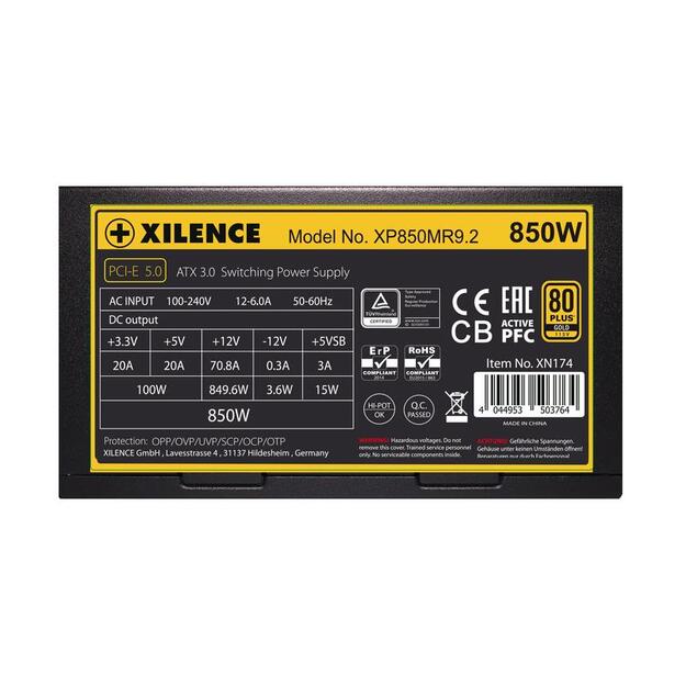 Power Supply|XILENCE|850 Watts|Efficiency 80 PLUS GOLD|PFC Active|XN174