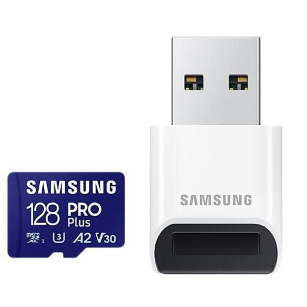 SAMSUNG PRO Plus microSD 128GB Up to 180MB/s Read and 130MB/s Write speed with Class 10 4K UHD incl Card reader 2023