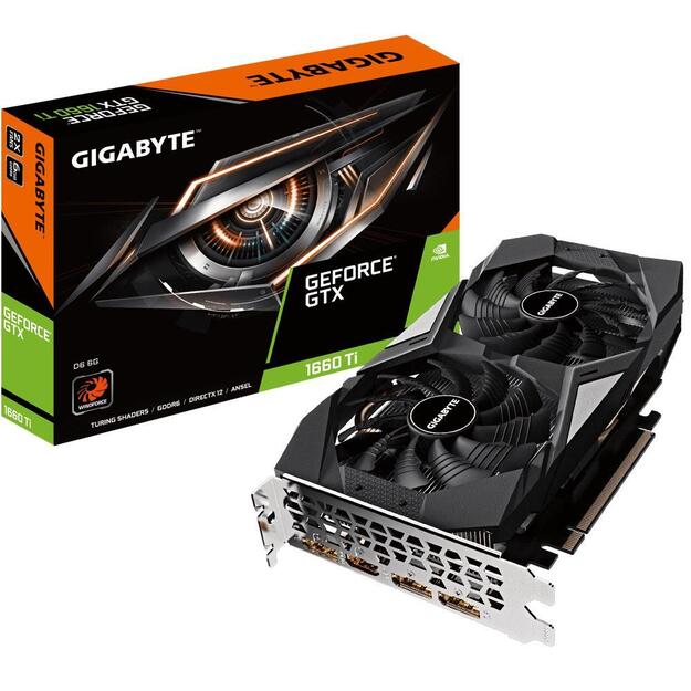 Vaizdo plokštė GIGABYTE|NVIDIA GeForce GTX 1660 TI|6 GB|192 bit|PCIE 3.0 16x|GDDR6|Memory 12000 MHz|GPU 1770 MHz|1xHDMI|3xDisplayPort|GV-N166TD6-6GD