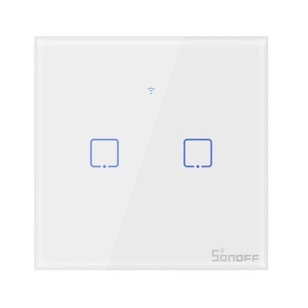 2 kanalų išmanusis Wi-Fi liečiamas jungiklis su RF SONOFF T2EU2C-TX baltas
