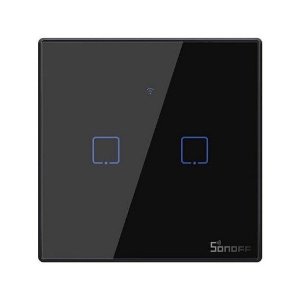 2-channel Wi-Fi smart wall touch switch with RF SONOFF T3EU2C-TX black