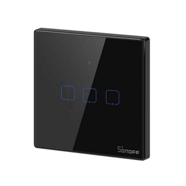 3-channel Wi-Fi smart wall touch switch with RF SONOFF T3EU3C-TX black