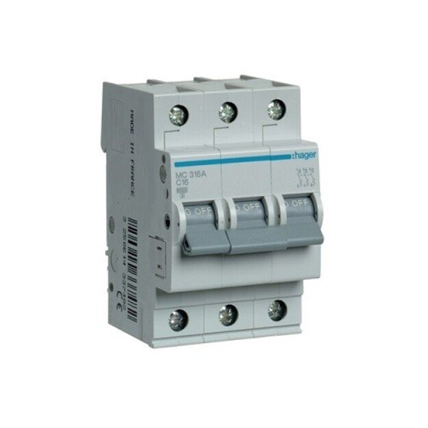 Miniature circuit breaker 3-pole 6kA C-characteristic 16A 3 modules MC316