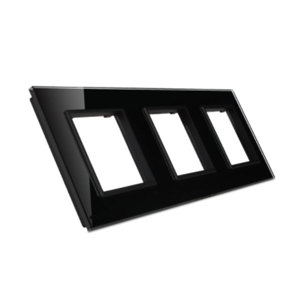 Toughened glass socket frame 3-gang black Livolo