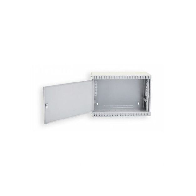 Sumažinto gylio komutacinė spinta pakabinama 3U 540x400x180mm pilka stiklinės durys